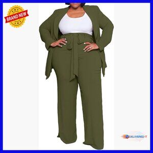 Plus Size Business Suit Set Blazer Pants Stretch Fabric Office Wear